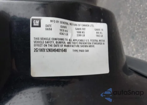 2004 Chevrolet Monte Carlo Ss from USA, damaged, VIN 2G1WX12K849401648